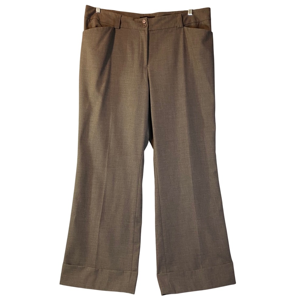 Lane Bryant Wide Leg Trousers Women's Size 18 Average Brown Cuffed‎ Hem Flaw GUC